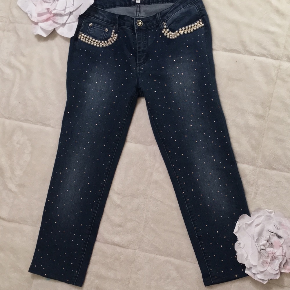 Style Jewel Embellished Darkwash Ankle Jeans SZ 4